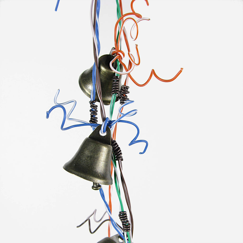 Witch's Bell w/ Upcycled Multi-color Telephone Wire & Evil Eye Beads - Handcrafted | Decorative Bells | Wiccan Center
