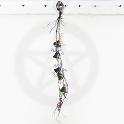 Witch's Bell w/ Upcycled Multi-color Telephone Wire & Evil Eye Beads - Handcrafted | Decorative Bells | Wiccan Center