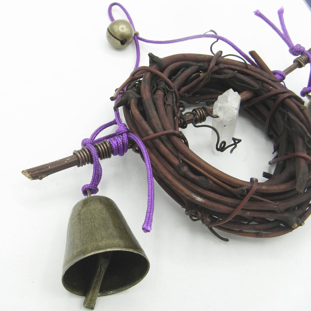 Witch's Bell Wreath Quartz Point Purple - Handcrafted | Decorative Bells | Wiccan Center