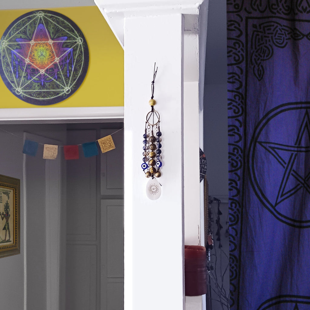 Evil Eye Talisman With Tiger Eye Beads & Shell - Handcrafted | Wall Hangings | Wiccan Center