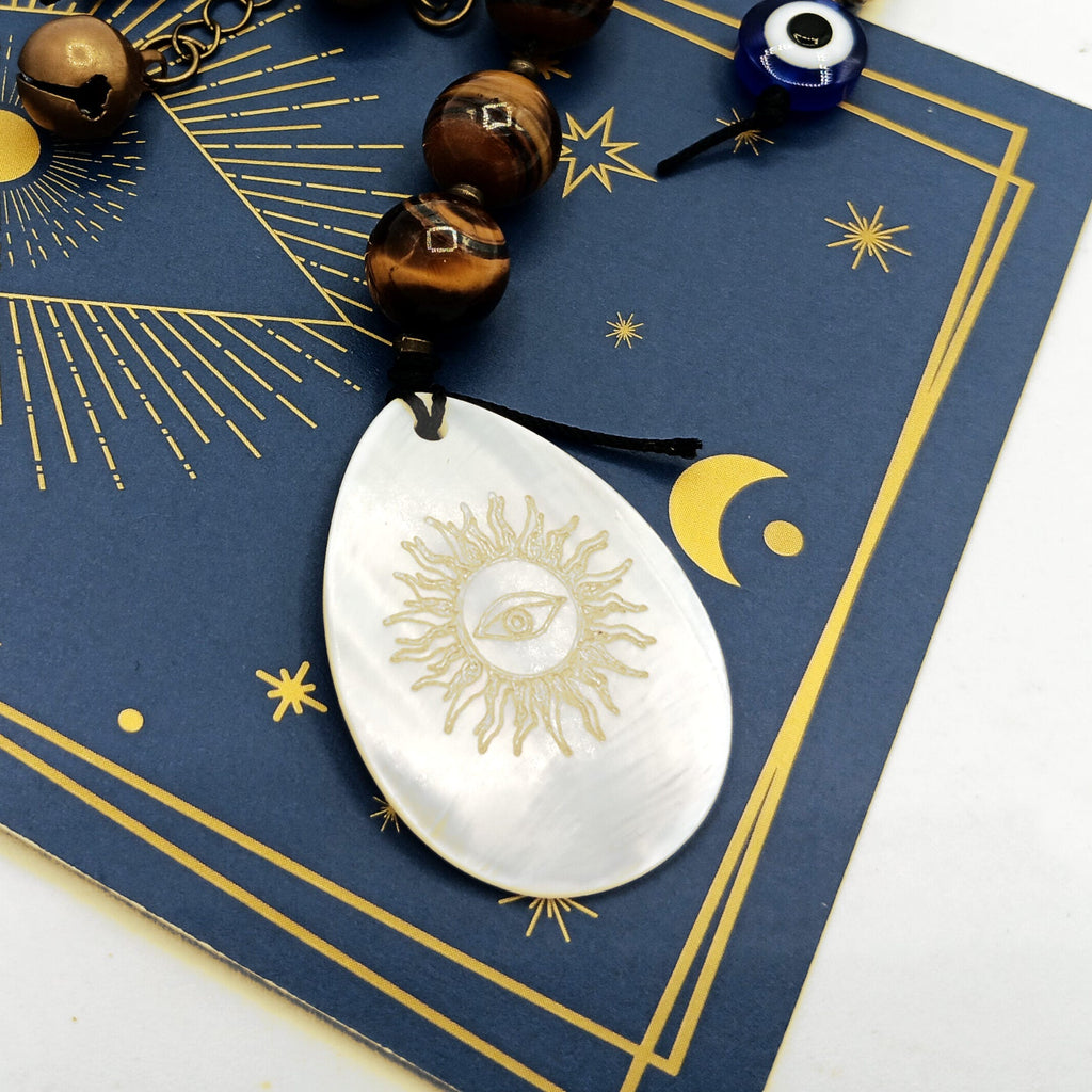 Evil Eye Talisman With Tiger Eye Beads & Shell - Handcrafted | Wall Hangings | Wiccan Center