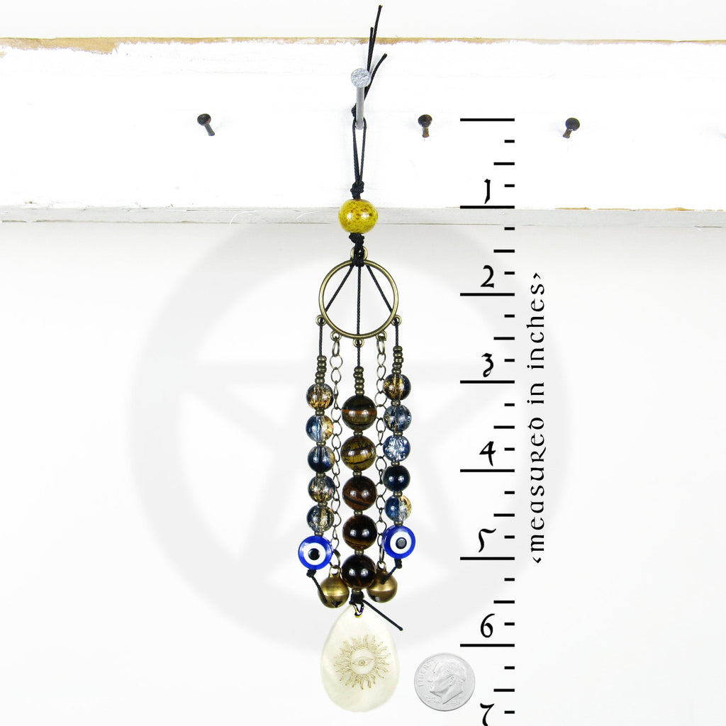 Evil Eye Talisman With Tiger Eye Beads & Shell - Handcrafted | Wall Hangings | Wiccan Center