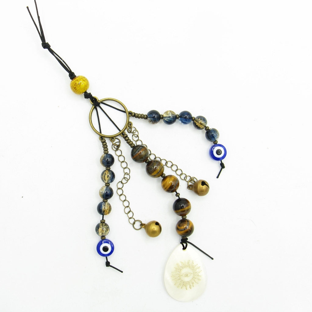 Evil Eye Talisman With Tiger Eye Beads & Shell - Handcrafted | Wall Hangings | Wiccan Center
