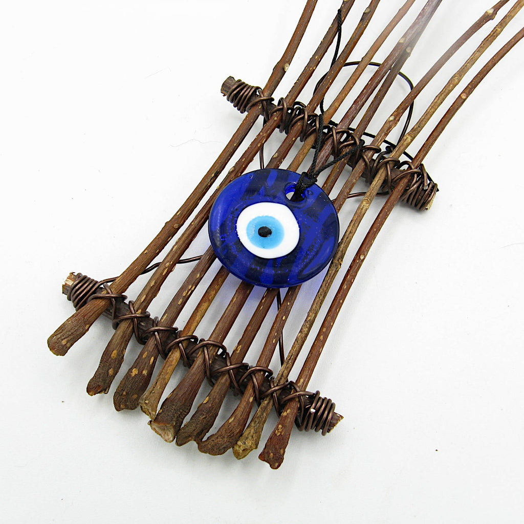 Large Glass Evil Eye with Long Twigs Wall Hanging - Handcrafted | Wall Hangings | Wiccan Center