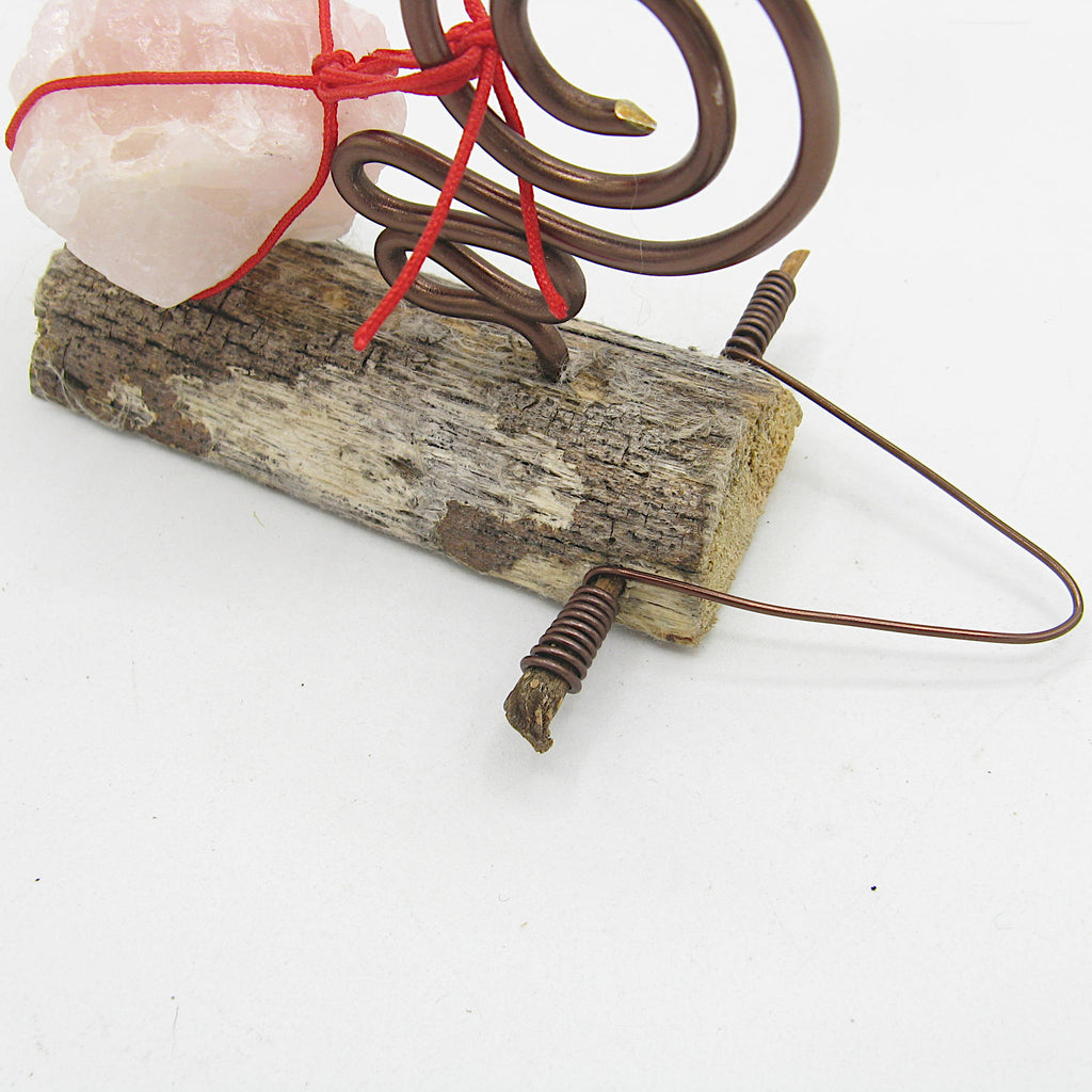 Wall Hanging: Weathered Branch with Rose Quartz and Spiral Bracket - Handcrafted | Wall Hangings | Wiccan Center