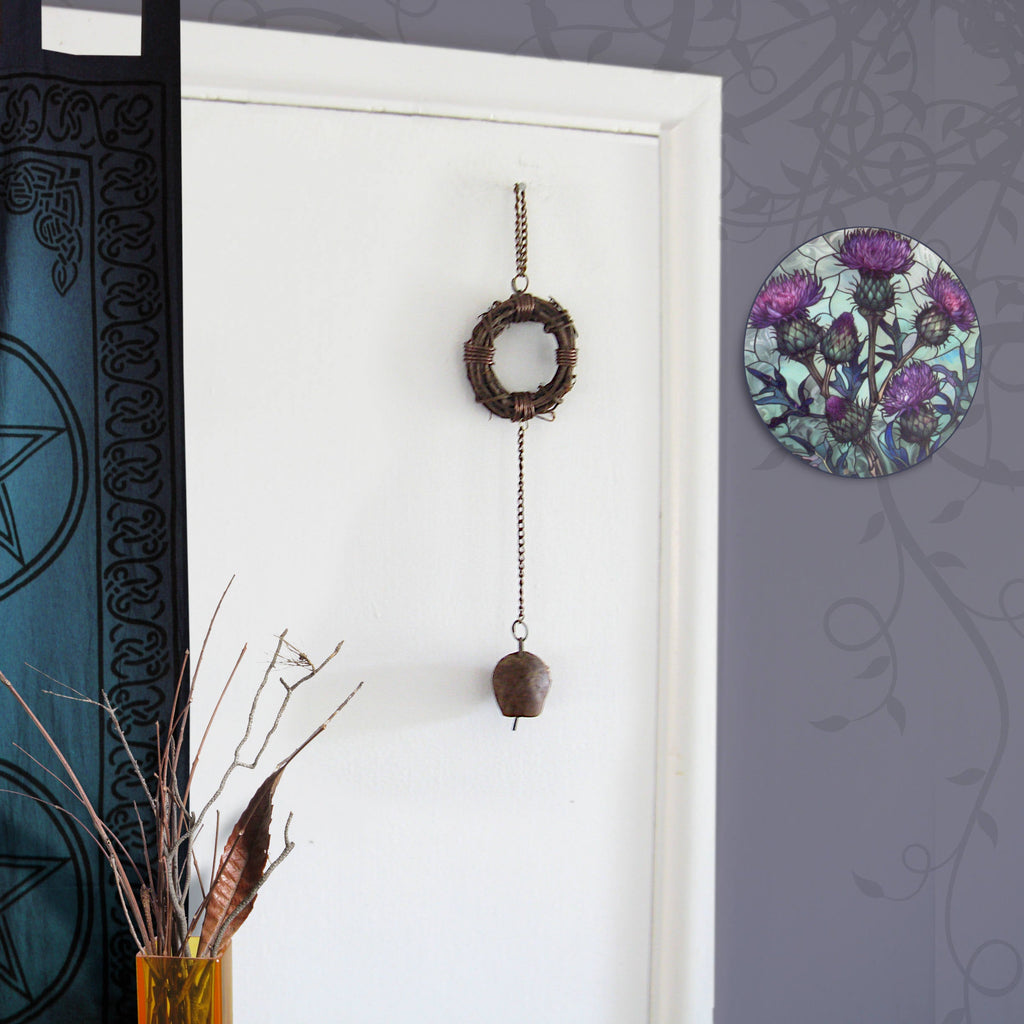 Rusty Witch's Bell and Chain on Wreath - Handcrafted | Decorative Bells | Wiccan Center