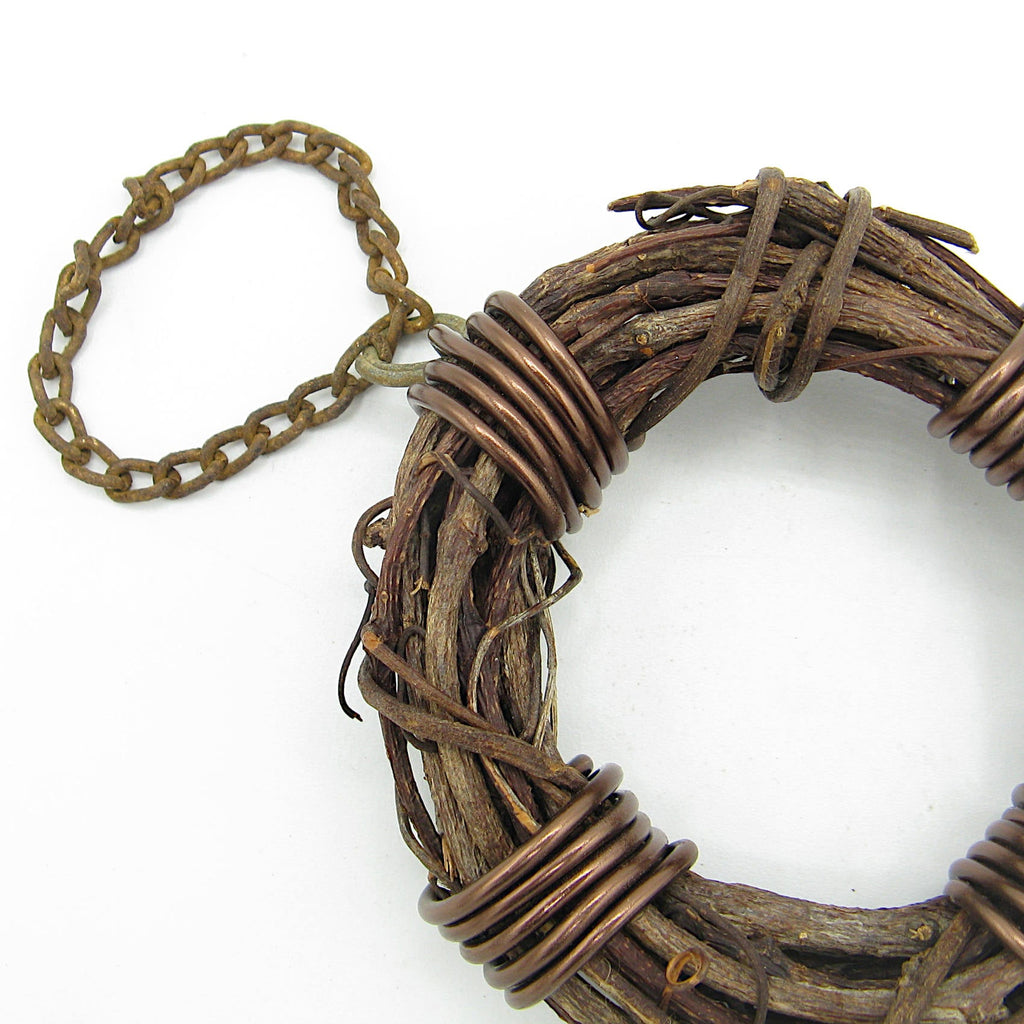 Rusty Witch's Bell and Chain on Wreath - Handcrafted | Decorative Bells | Wiccan Center