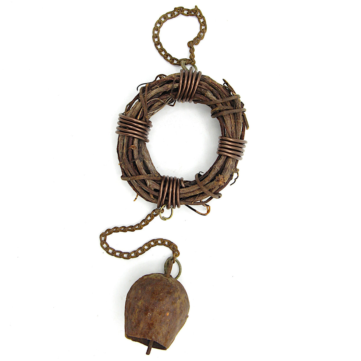 Rusty Witch's Bell and Chain on Wreath - Handcrafted | Decorative Bells | Wiccan Center