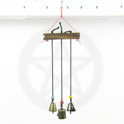Witch's Bell: Three Bells on Long Black Cords Hanging from Branch - Handcrafted | Decorative Bells | Wiccan Center