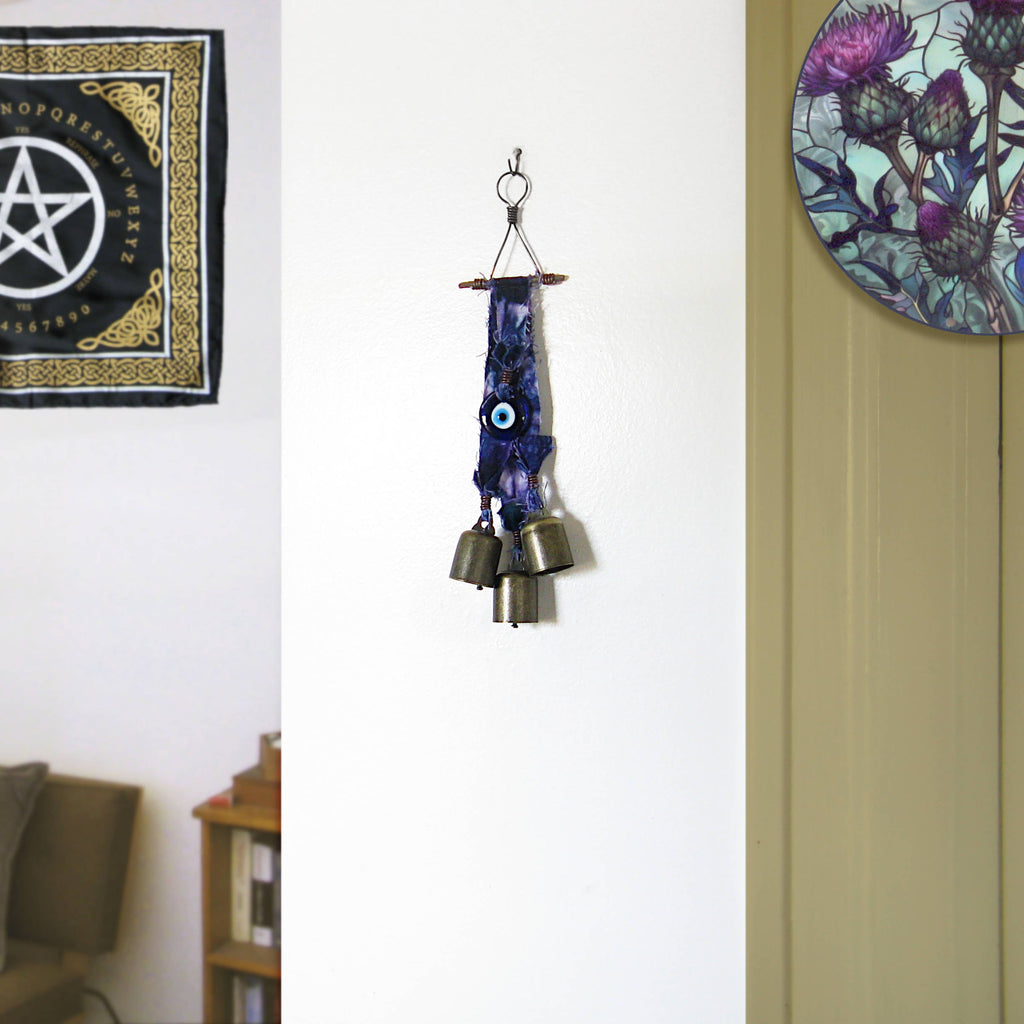 Witch's Bell: Batik Strips, Protective Evil Eye and Twig - Handcrafted | Decorative Bells | Wiccan Center