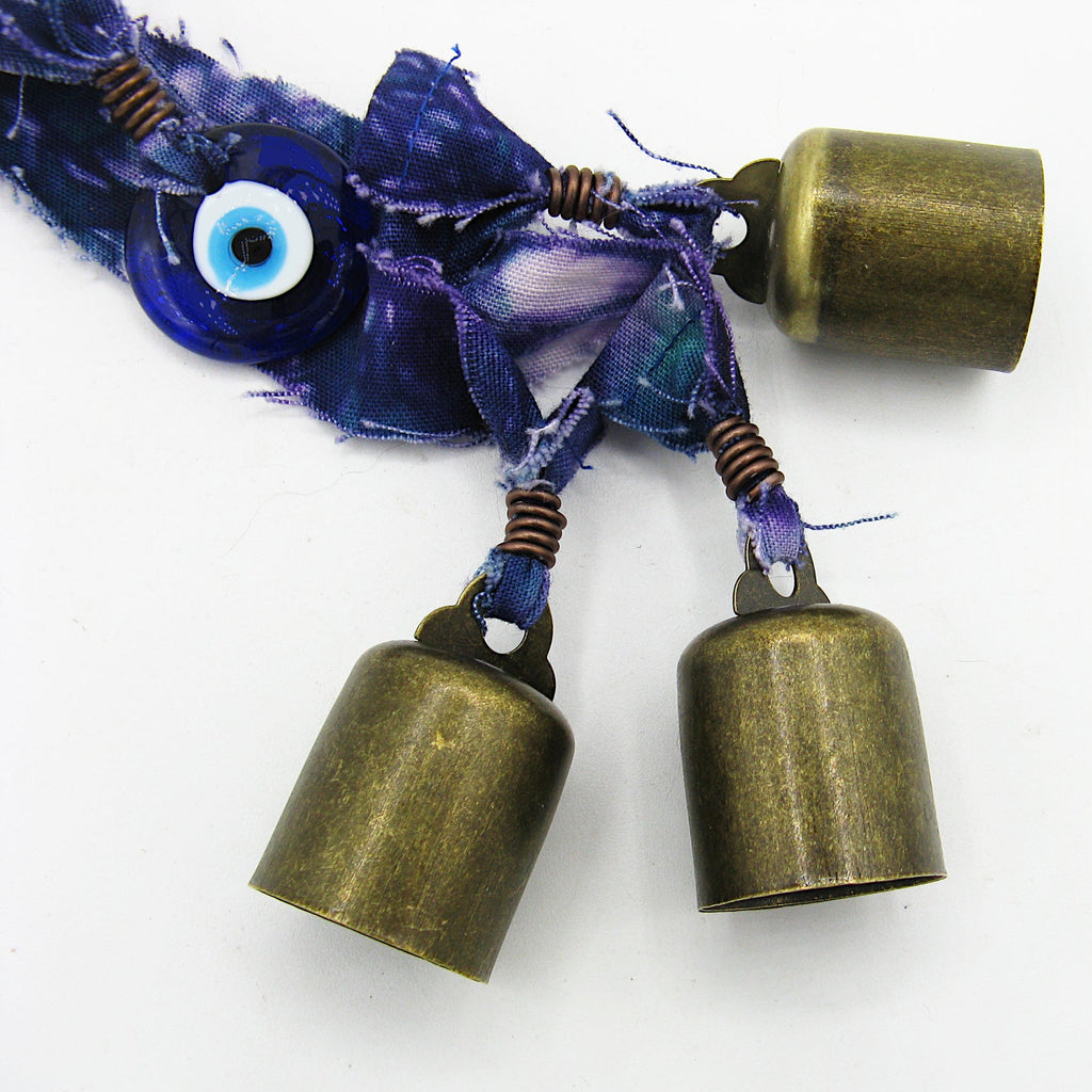Witch's Bell: Batik Strips, Protective Evil Eye and Twig - Handcrafted | Decorative Bells | Wiccan Center