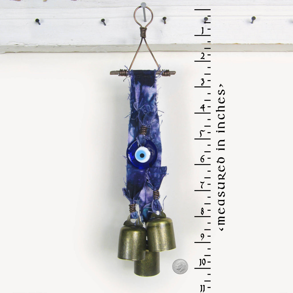 Witch's Bell: Batik Strips, Protective Evil Eye and Twig - Handcrafted | Decorative Bells | Wiccan Center