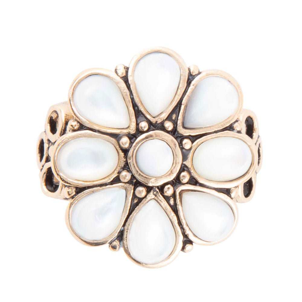 White Hibiscus Mother of Pearl and Golden Ring | Rings | Wiccan Center