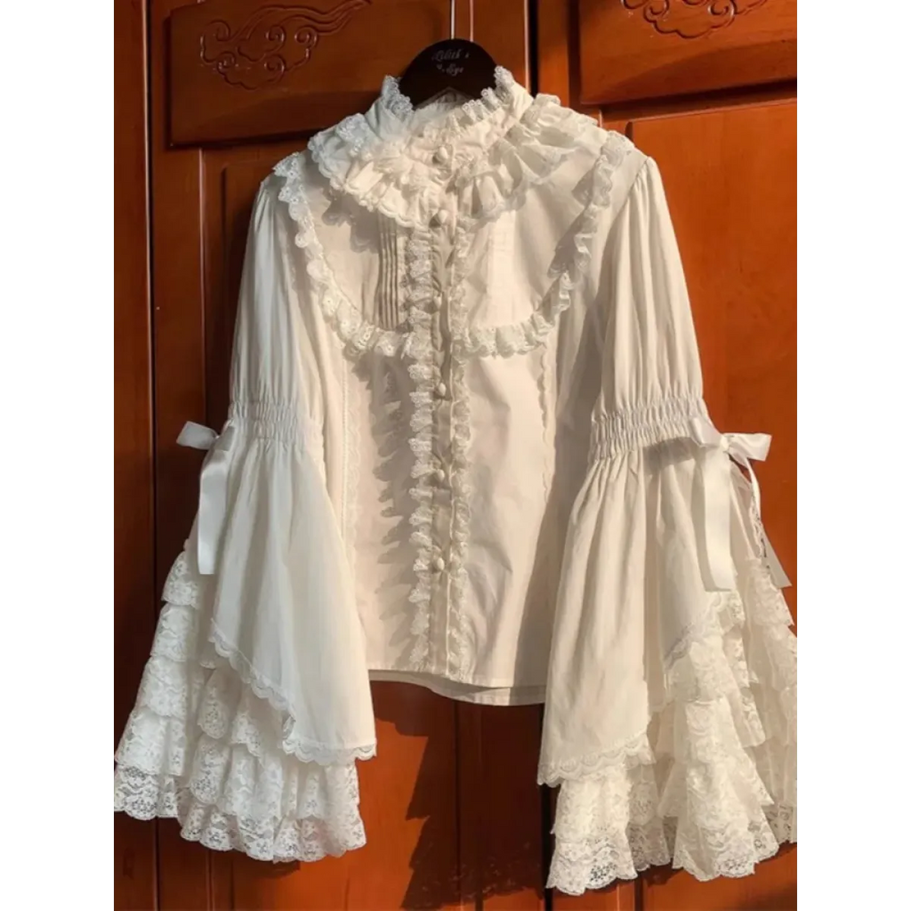 White Lolita Ruffle Lace Blouse | Blouses | Wiccan Center