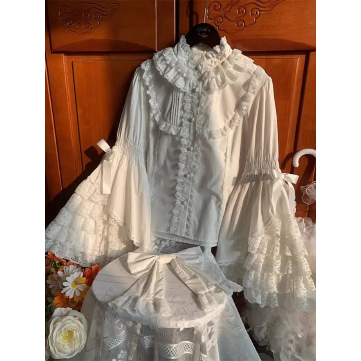 White Lolita Ruffle Lace Blouse | Blouses | Wiccan Center