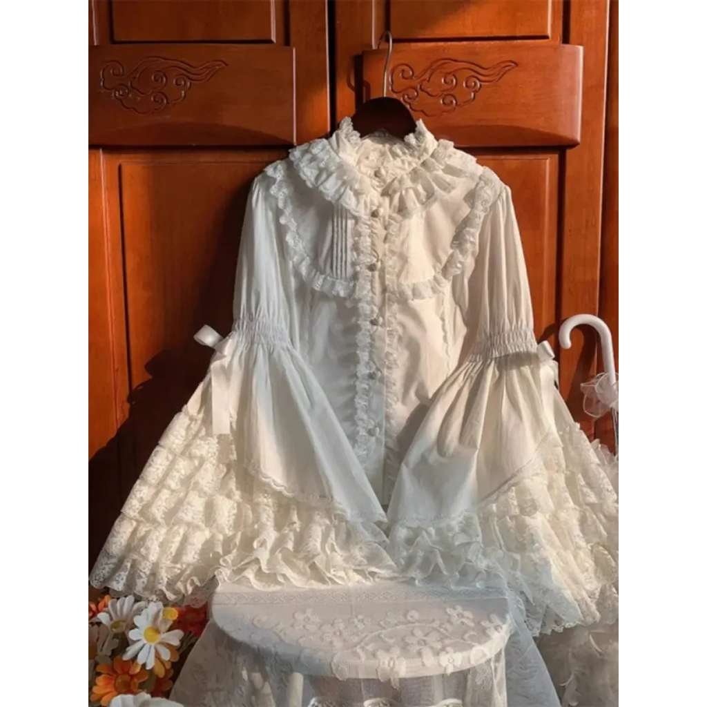 White Lolita Ruffle Lace Blouse | Blouses | Wiccan Center