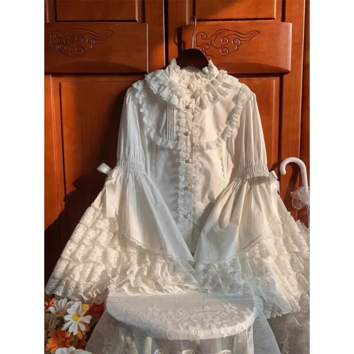 White Lolita Ruffle Lace Blouse | Blouses | Wiccan Center