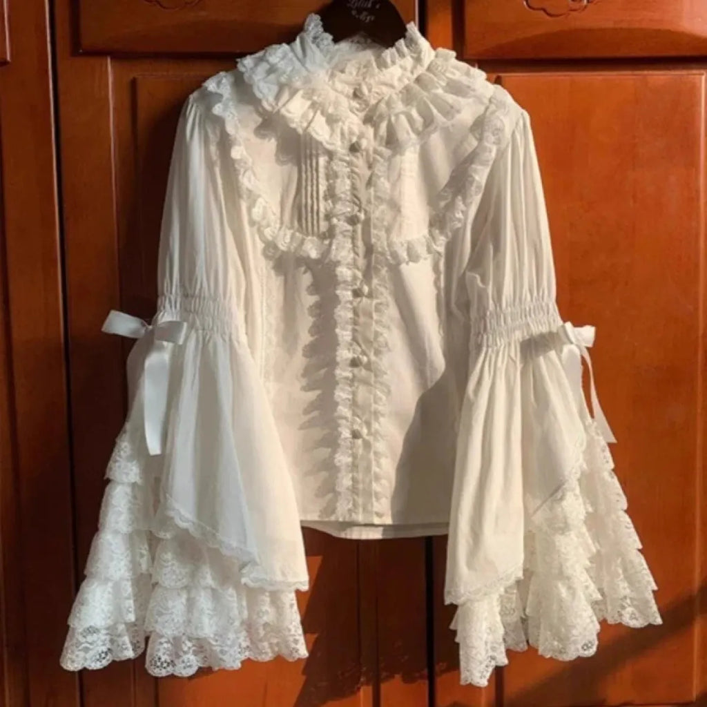 White Lolita Ruffle Lace Blouse | Blouses | Wiccan Center