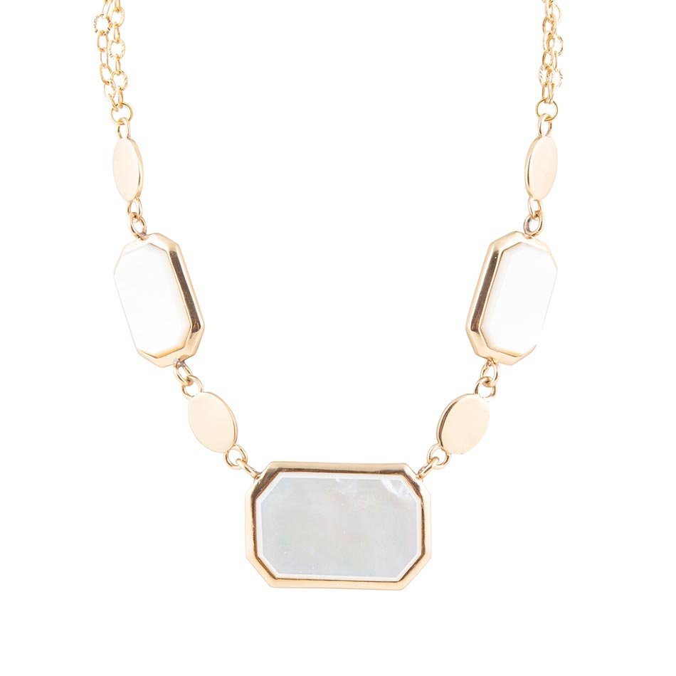 White Mother of Pearl and Golden Bronze Statement Necklace | Necklaces | Wiccan Center