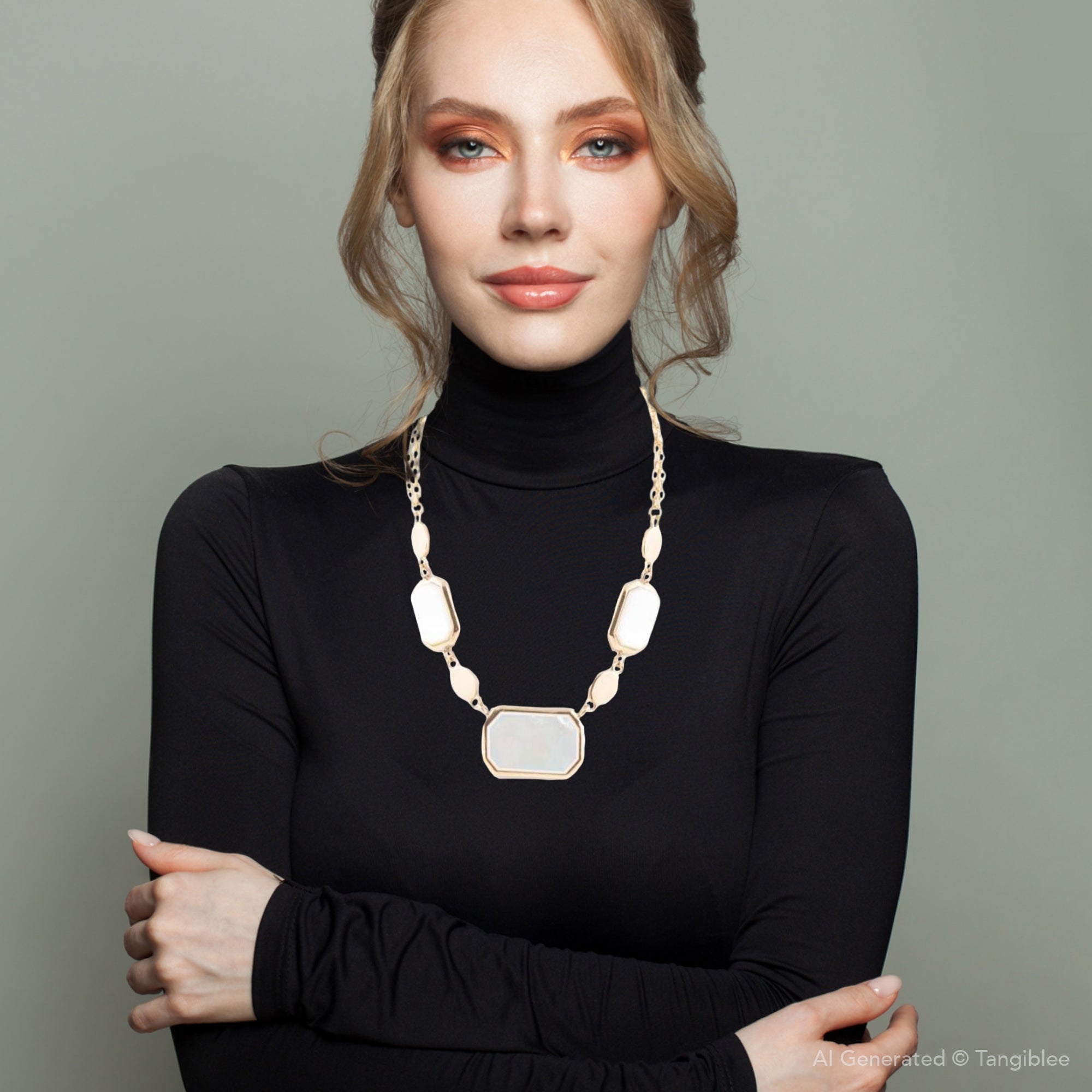 White Mother of Pearl and Golden Bronze Statement Necklace | Necklaces | Wiccan Center