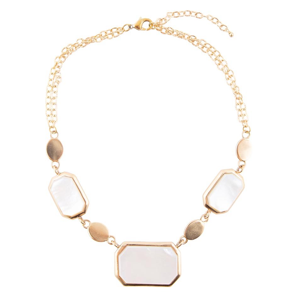 White Mother of Pearl and Golden Bronze Statement Necklace | Necklaces | Wiccan Center
