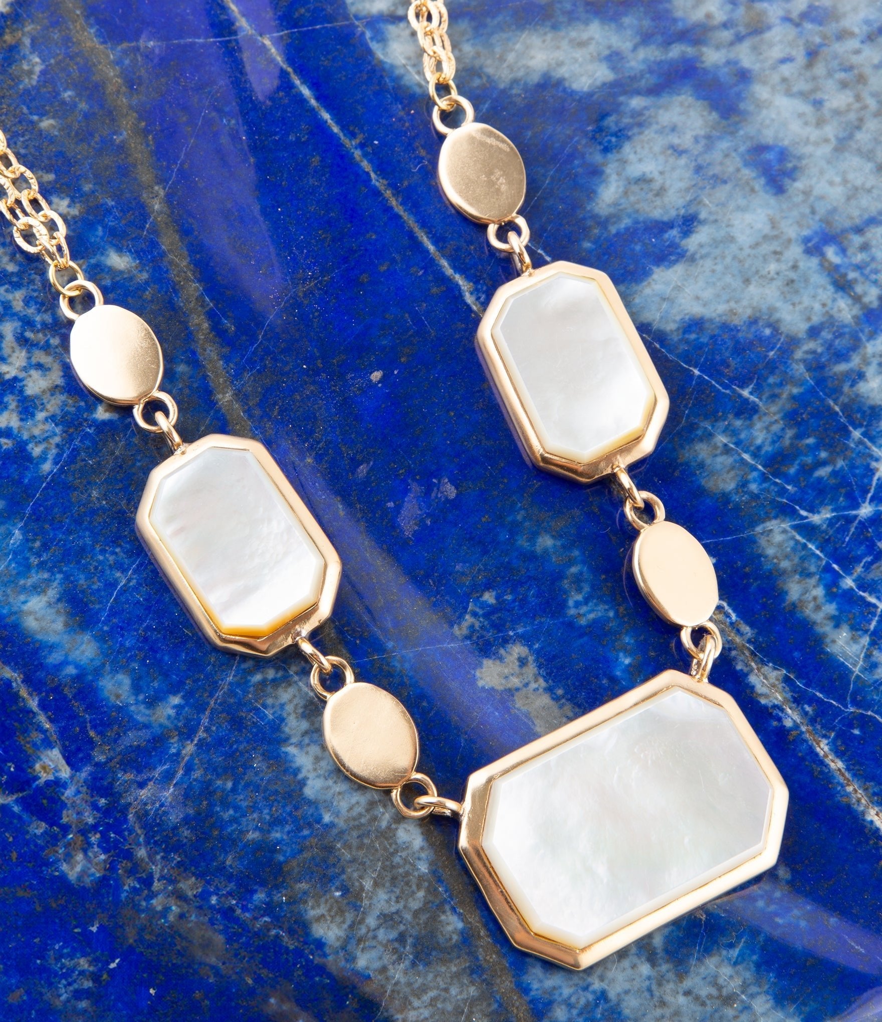 White Mother of Pearl and Golden Bronze Statement Necklace | Necklaces | Wiccan Center