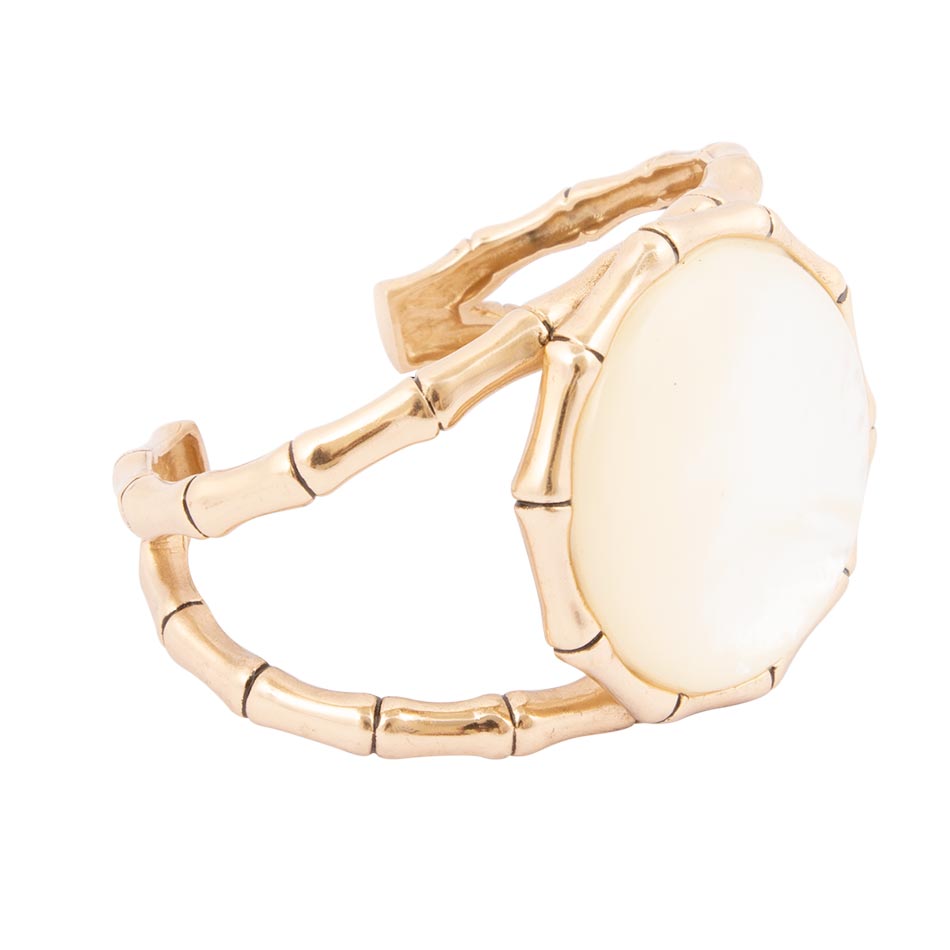 White Mother of Pearl Golden Bamboo Cuff Bracelet | Bracelets | Wiccan Center