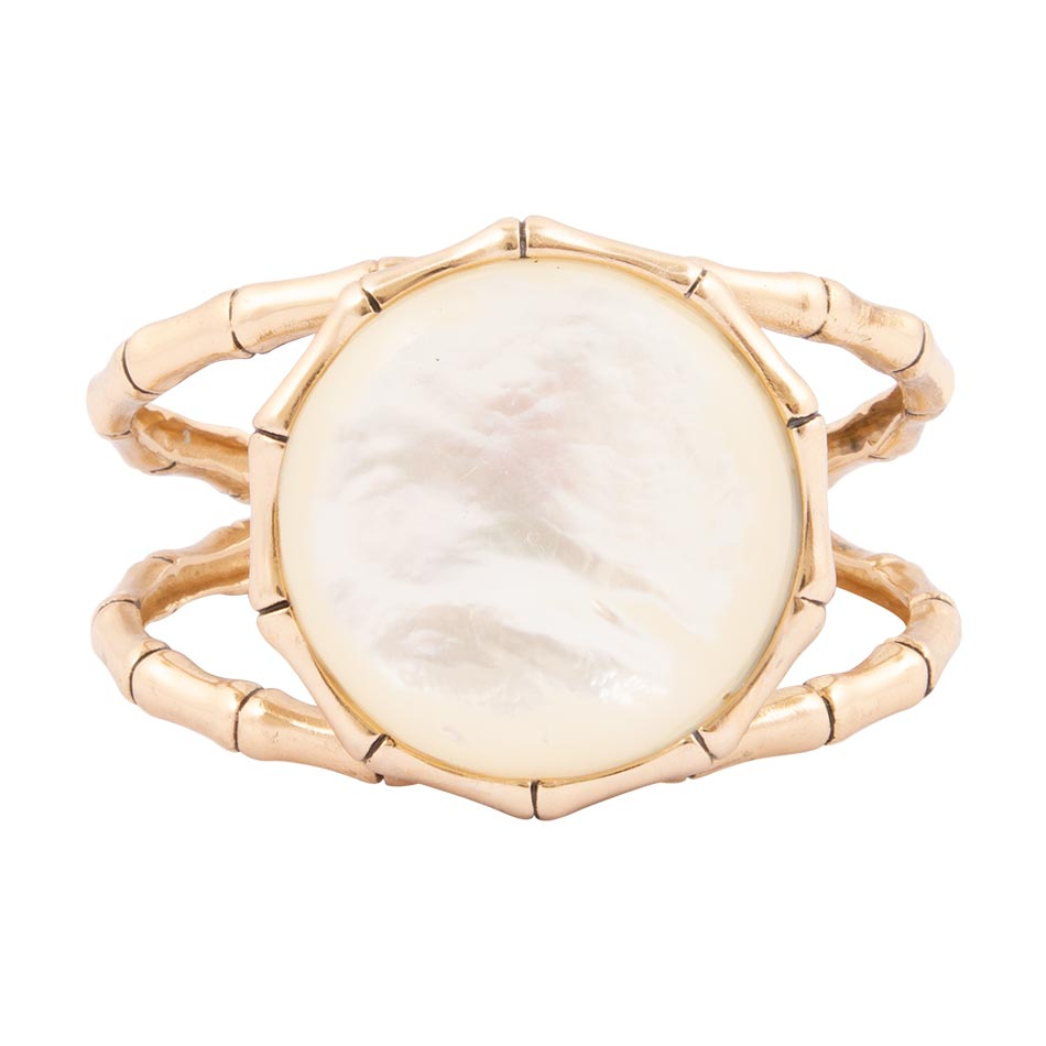White Mother of Pearl Golden Bamboo Cuff Bracelet | Bracelets | Wiccan Center