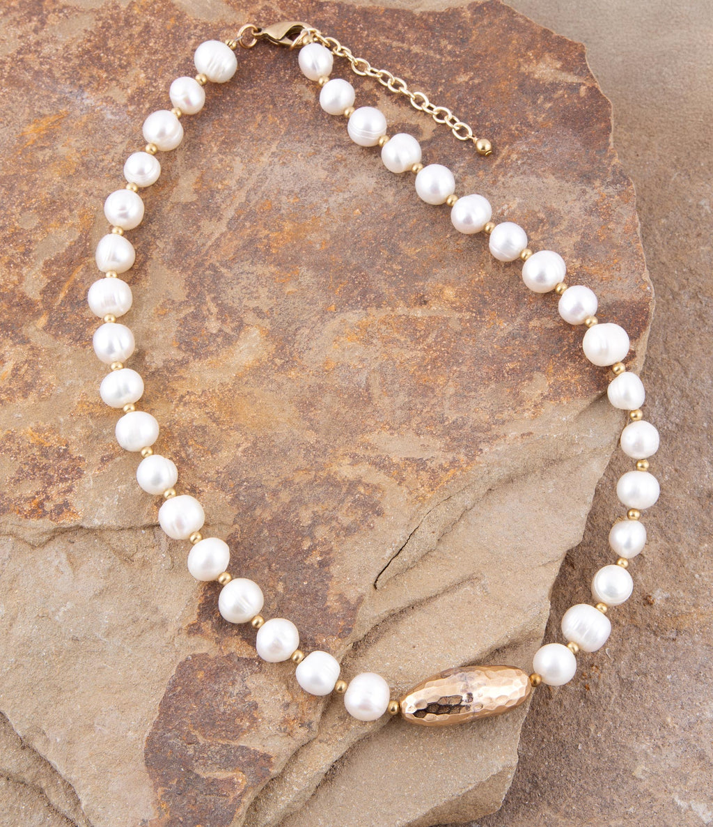 White Pearl Golden Beaded Strand Necklace | Necklaces | Wiccan Center