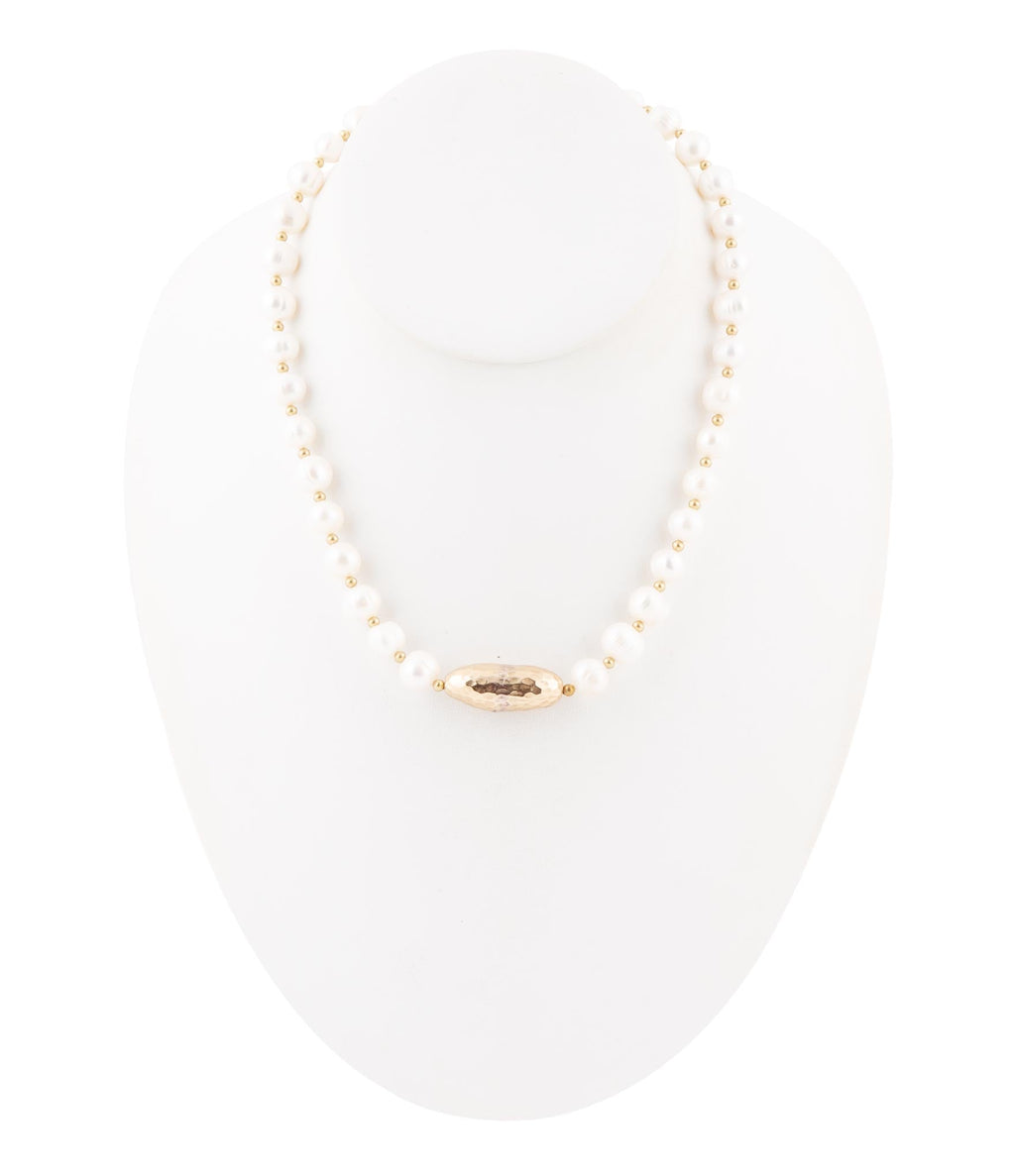 White Pearl Golden Beaded Strand Necklace | Necklaces | Wiccan Center