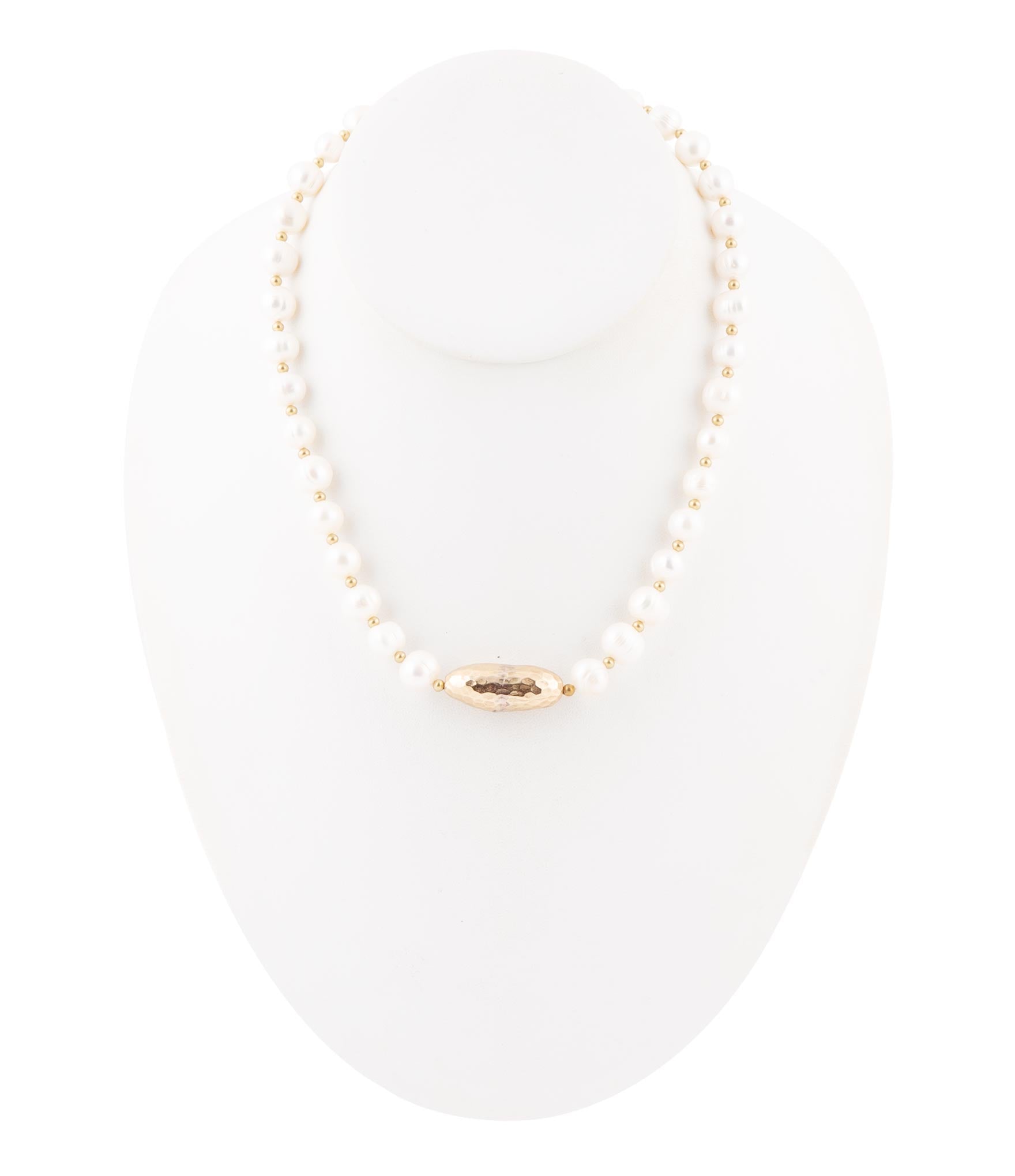 White Pearl Golden Beaded Strand Necklace | Necklaces | Wiccan Center
