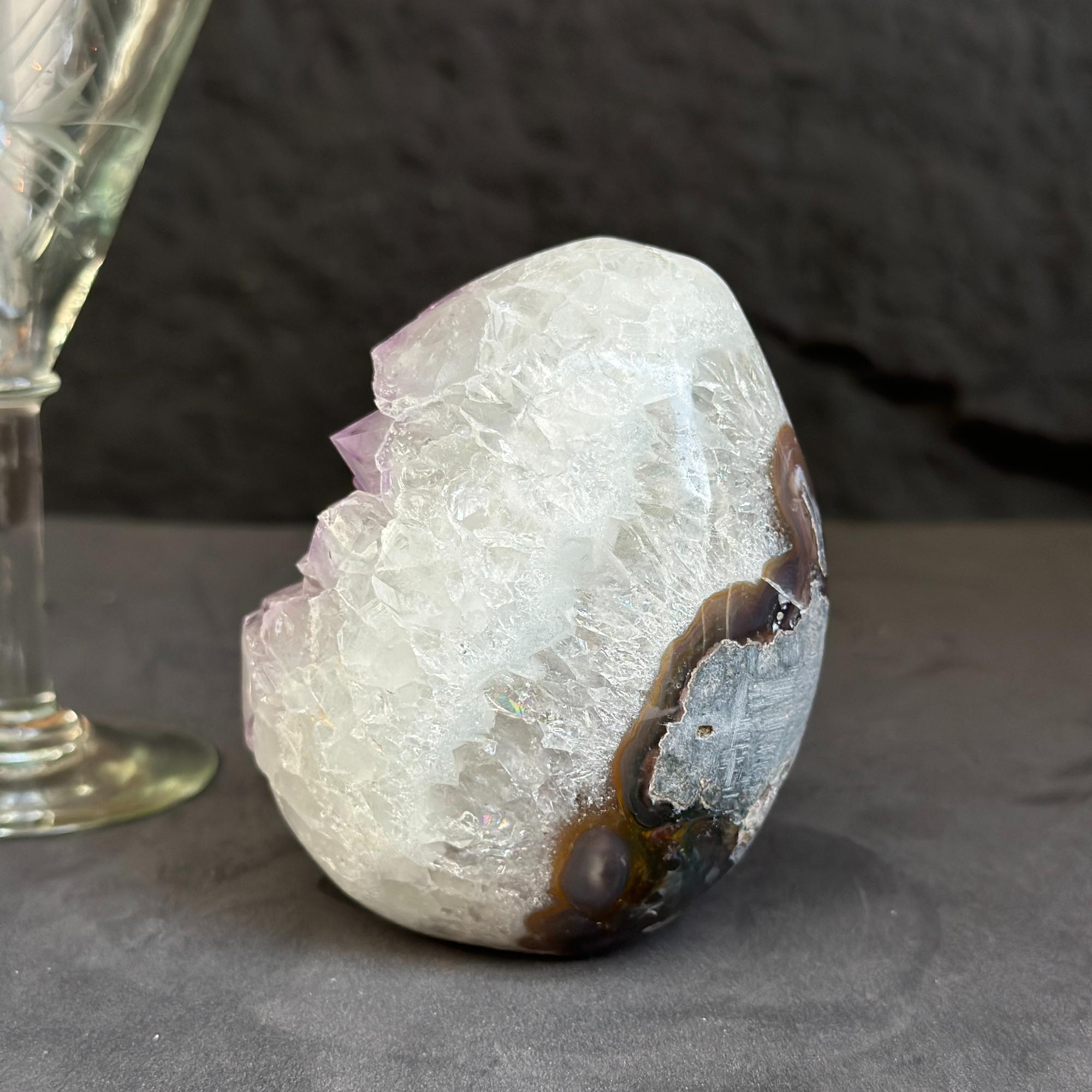 Clear Quartz Crystal Egg, Amethyst and quartz piece, Natural cave shaped polished stones, white quartz geode | Geodes & Bowls | Wiccan Center