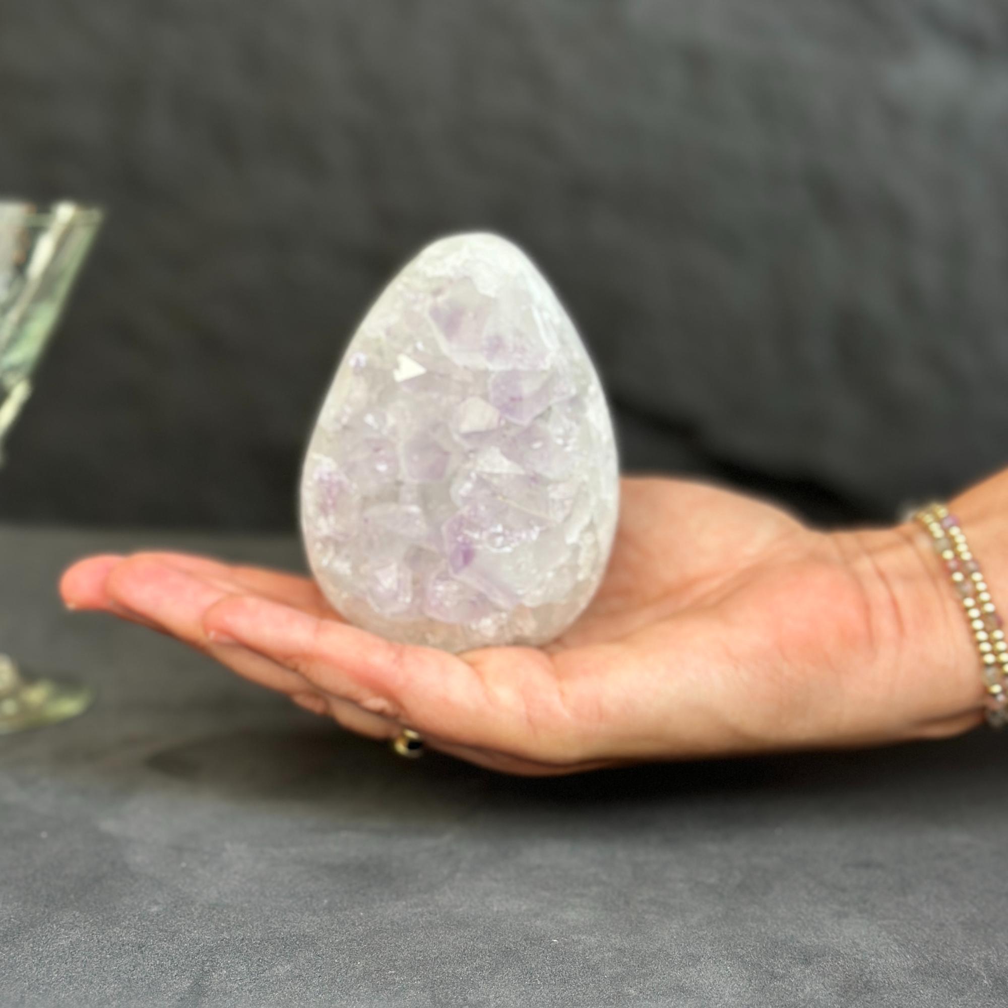 Clear Quartz Crystal Egg, Amethyst and quartz piece, Natural cave shaped polished stones, white quartz geode | Geodes & Bowls | Wiccan Center