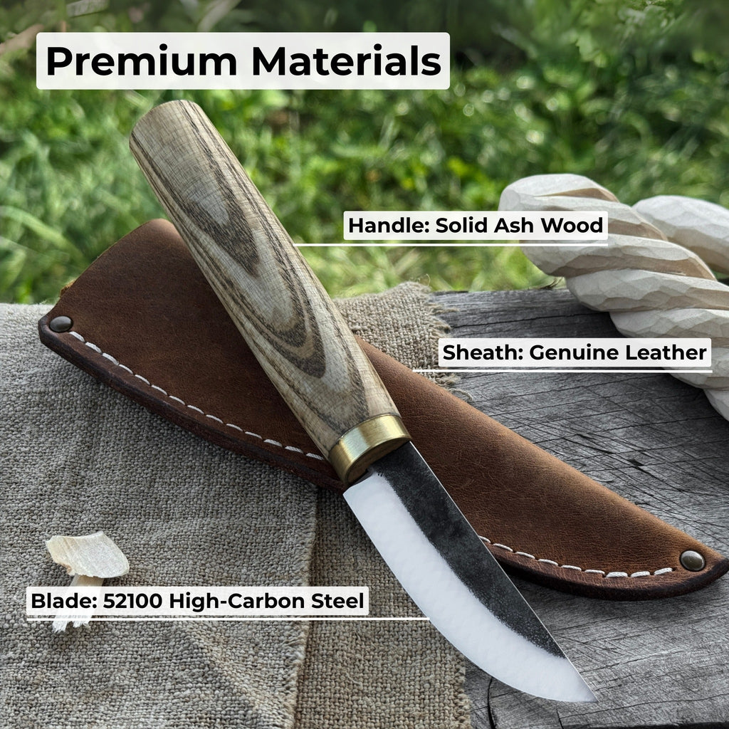 Whittling Sloyd Knife with Leather Sheath, 7.5 cm (2.95 inches) Blade