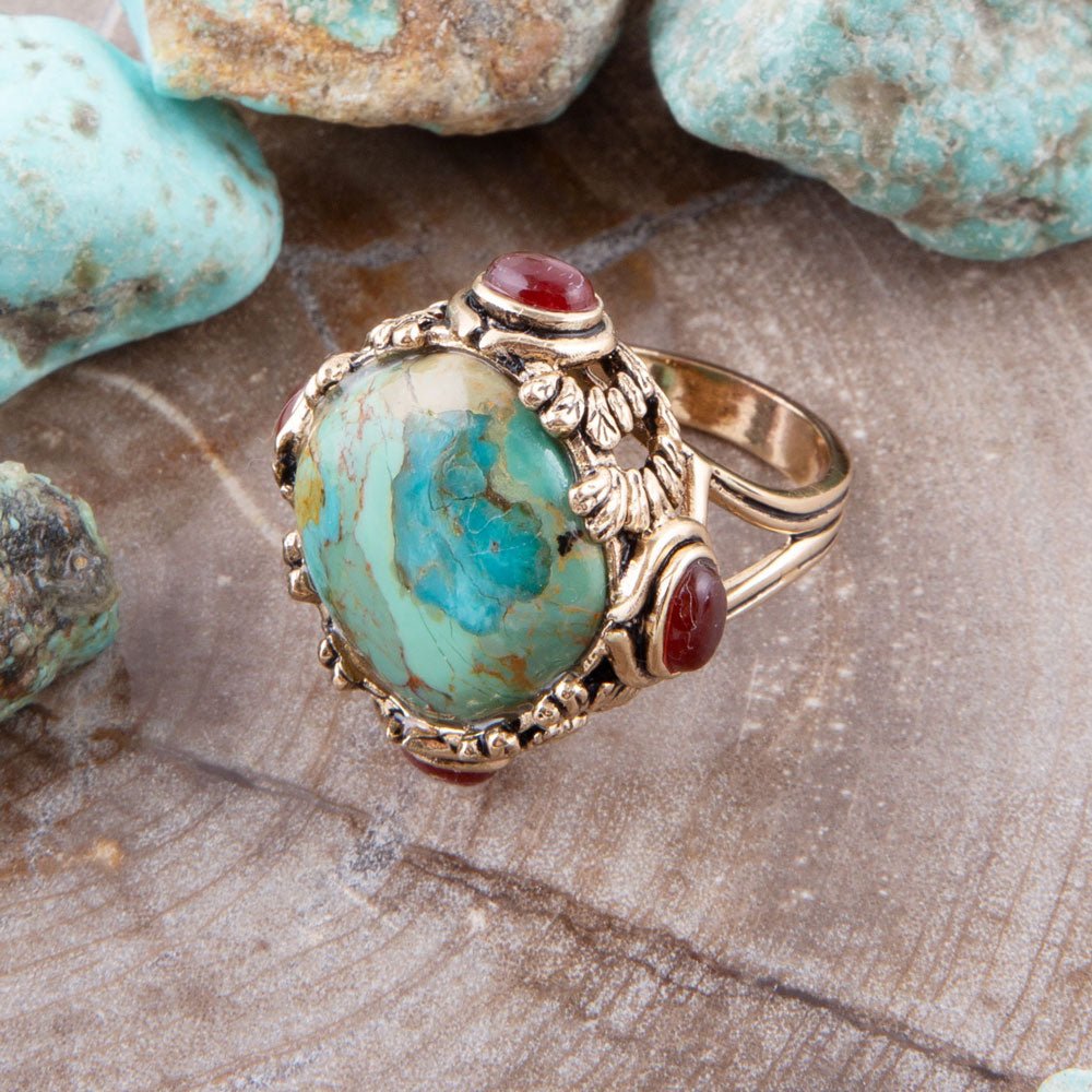 Wilder Blue Turquoise Golden Statement Ring | Rings | Wiccan Center