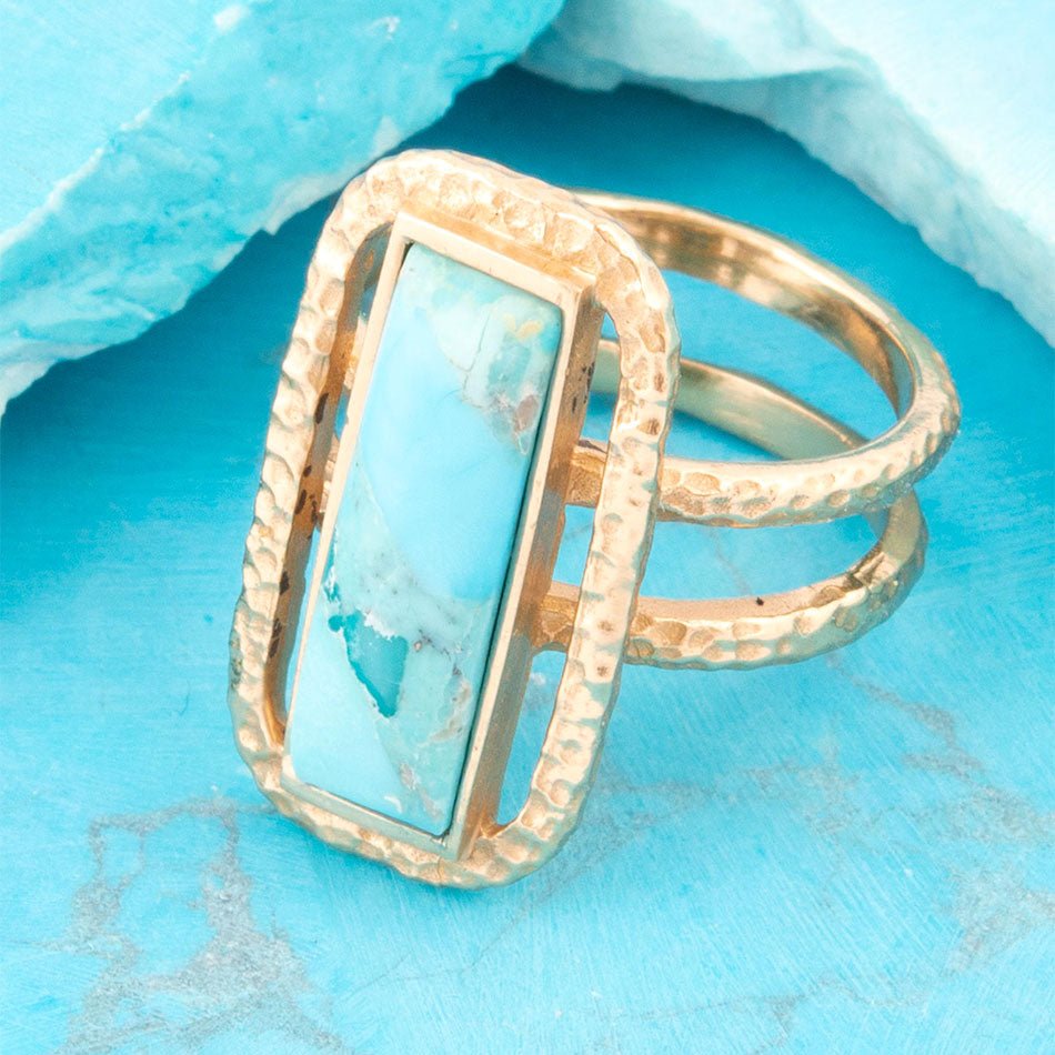 Willa Blue Turquoise Golden Statement Ring | Rings | Wiccan Center