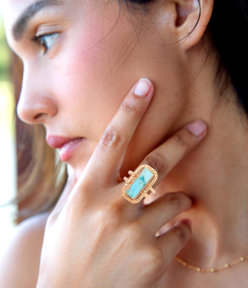 Willa Blue Turquoise Golden Statement Ring | Rings | Wiccan Center