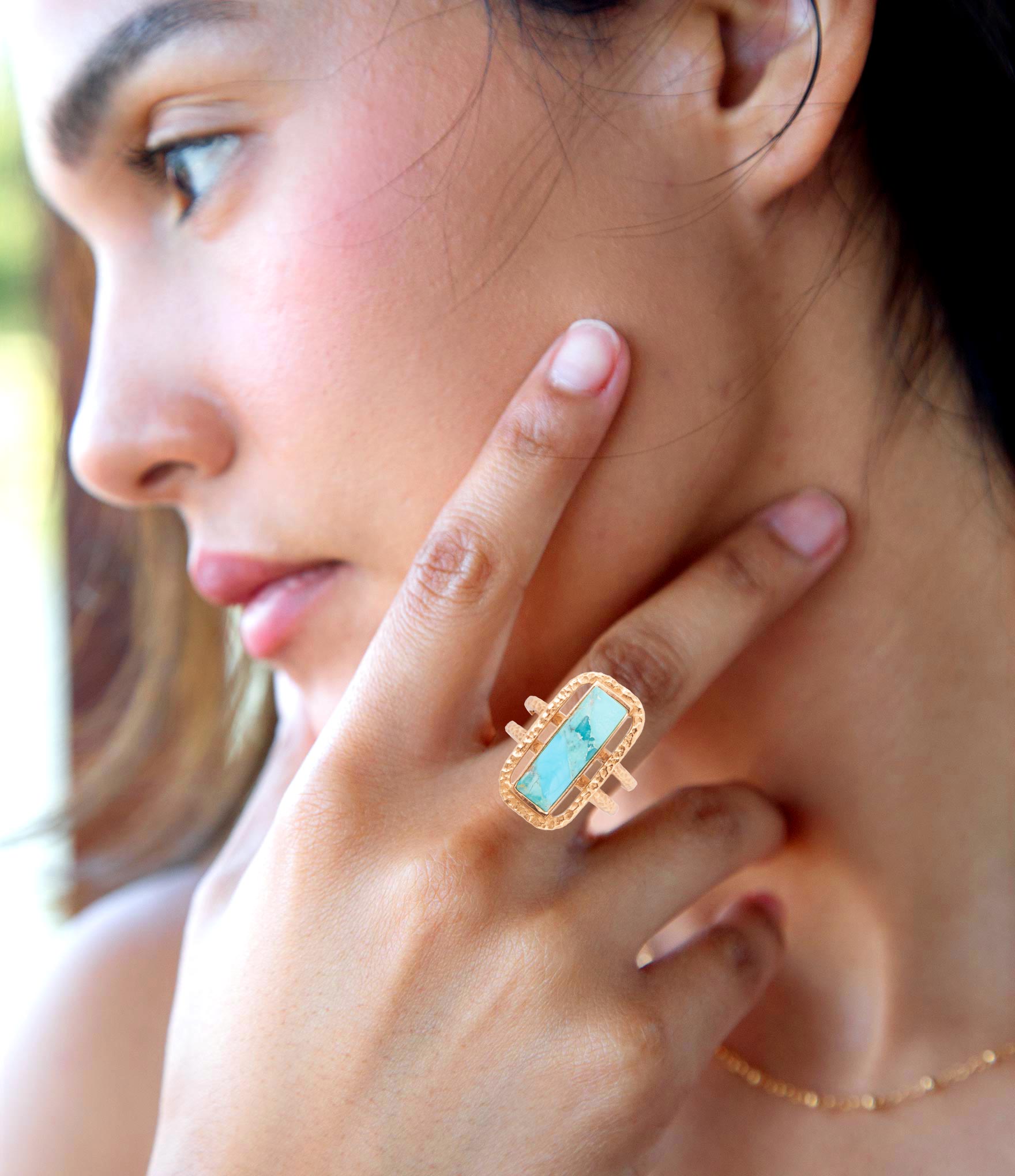 Willa Blue Turquoise Golden Statement Ring | Rings | Wiccan Center