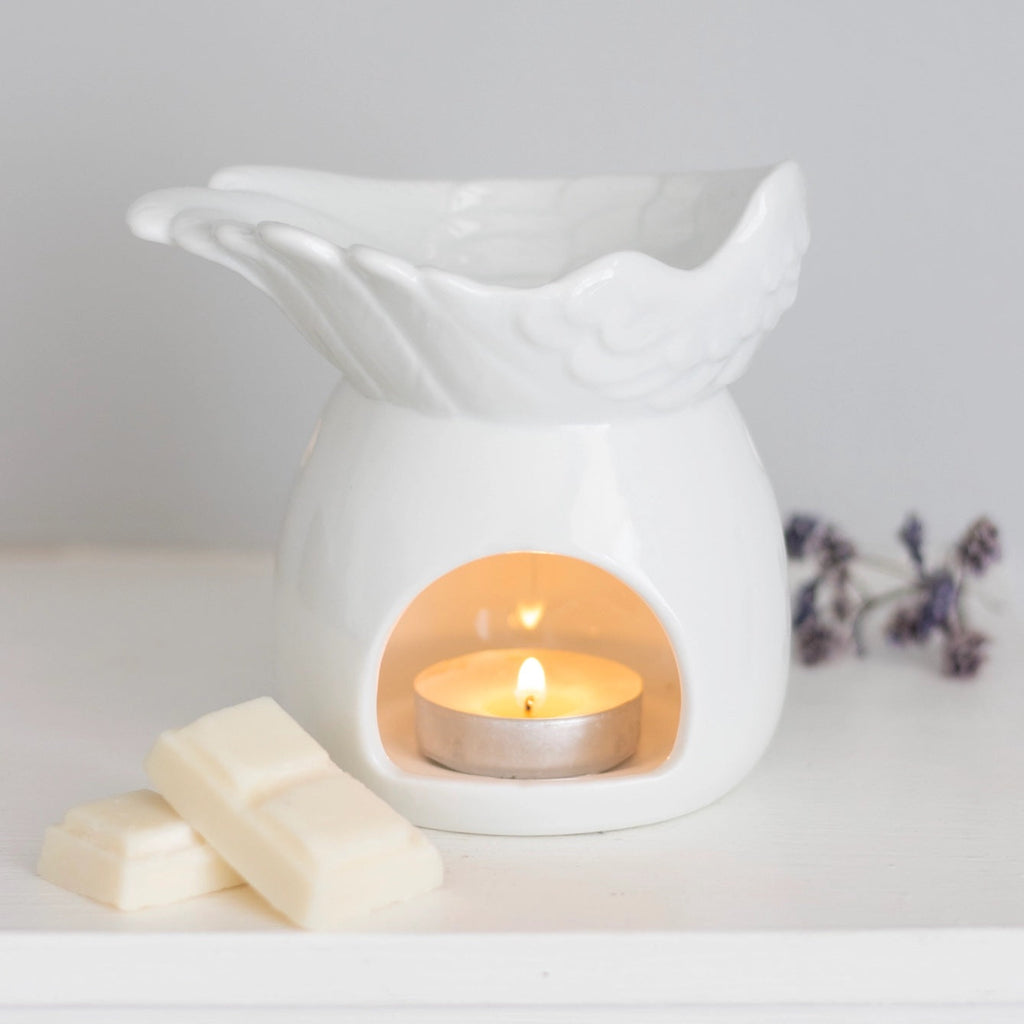 White Angel Wing Dish Oil Burner | Wax Melt Warmer | Wiccan Center