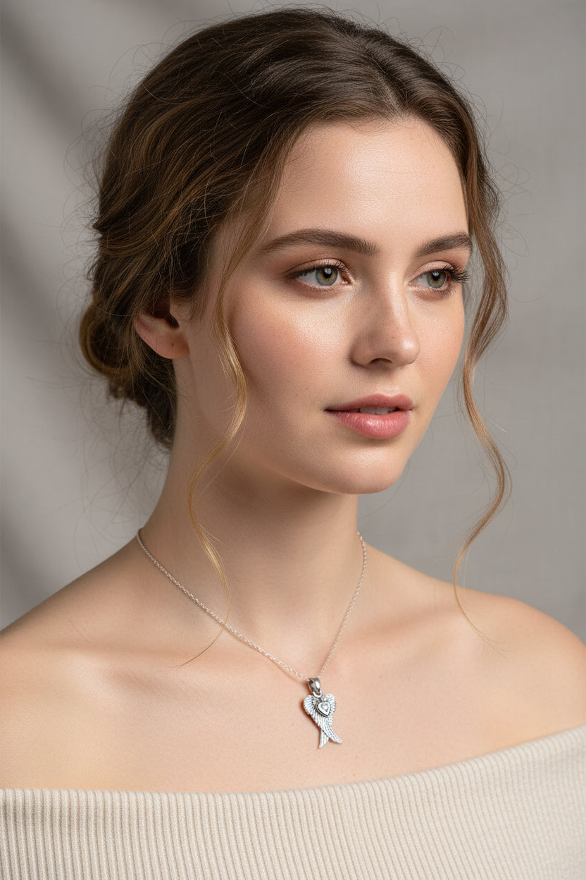 Angel Wings Love Necklace in Sterling Silver | Pendant | Wiccan Center