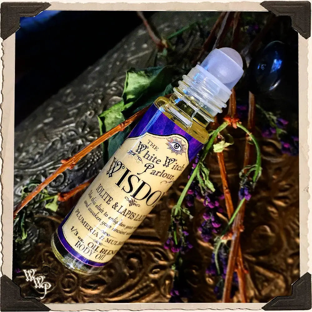 WISDOM Elixir 1/3oz. Body Oil Rollon. Plumeria & Mulberry Blessed with Iolite & Lapis Lazuli Crystals. | aromatherapy, perfume, oils | Wiccan Center