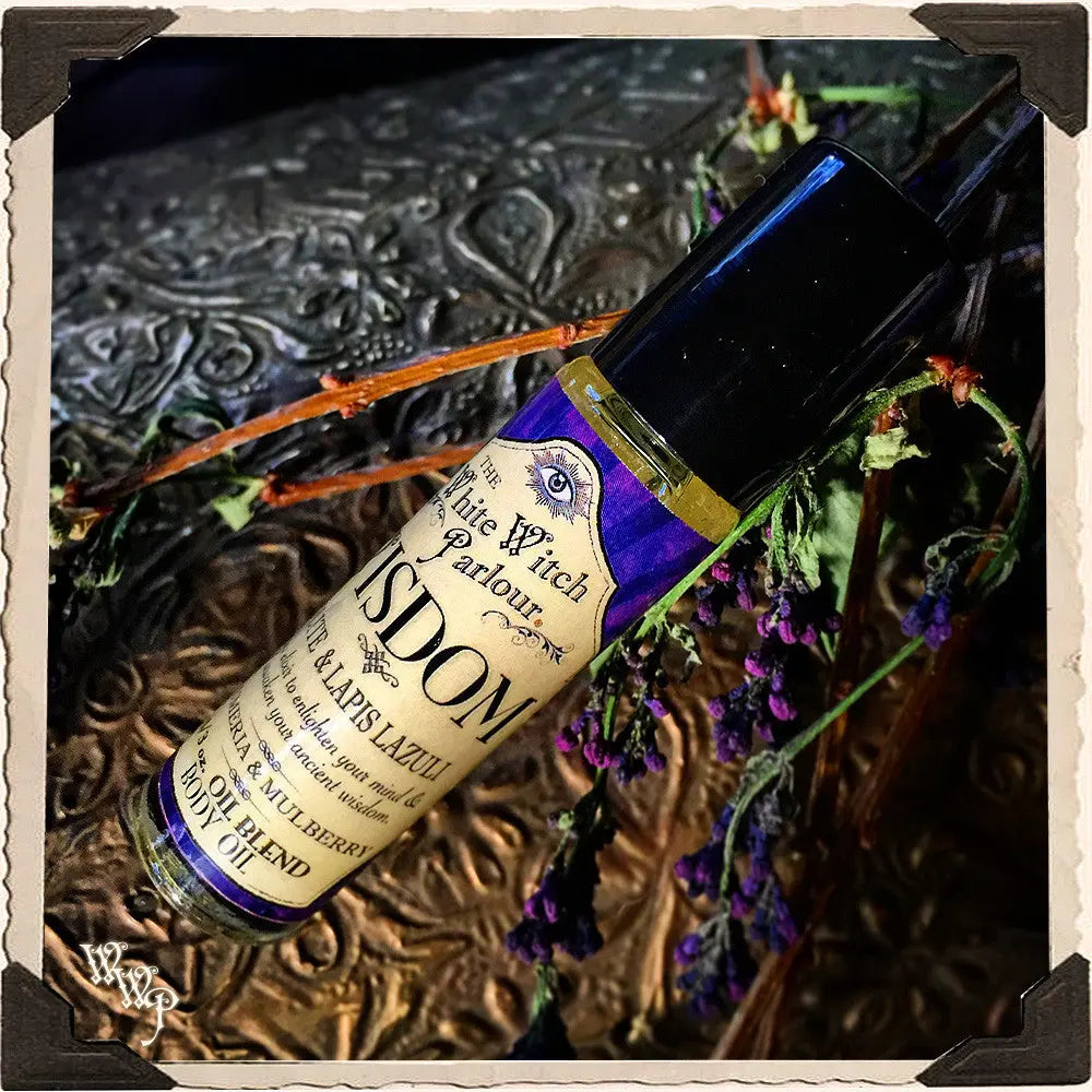 WISDOM Elixir 1/3oz. Body Oil Rollon. Plumeria & Mulberry Blessed with Iolite & Lapis Lazuli Crystals. | aromatherapy, perfume, oils | Wiccan Center