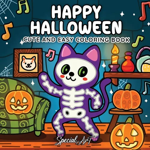 Happy Halloween: Coloring Book for Adults and Teens Featuring Cute and Spooky Creatures in Cozy Hygge Moments for Relaxation - Paperback | Books | Wiccan Center