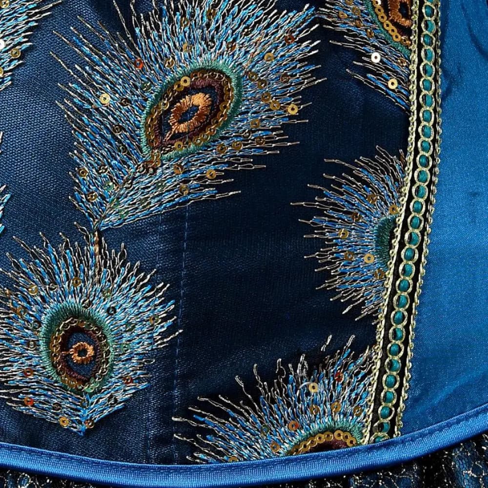 Women Sexy Peacock Feather Overbust Corset Princess Embroidery Burlesque Gothic