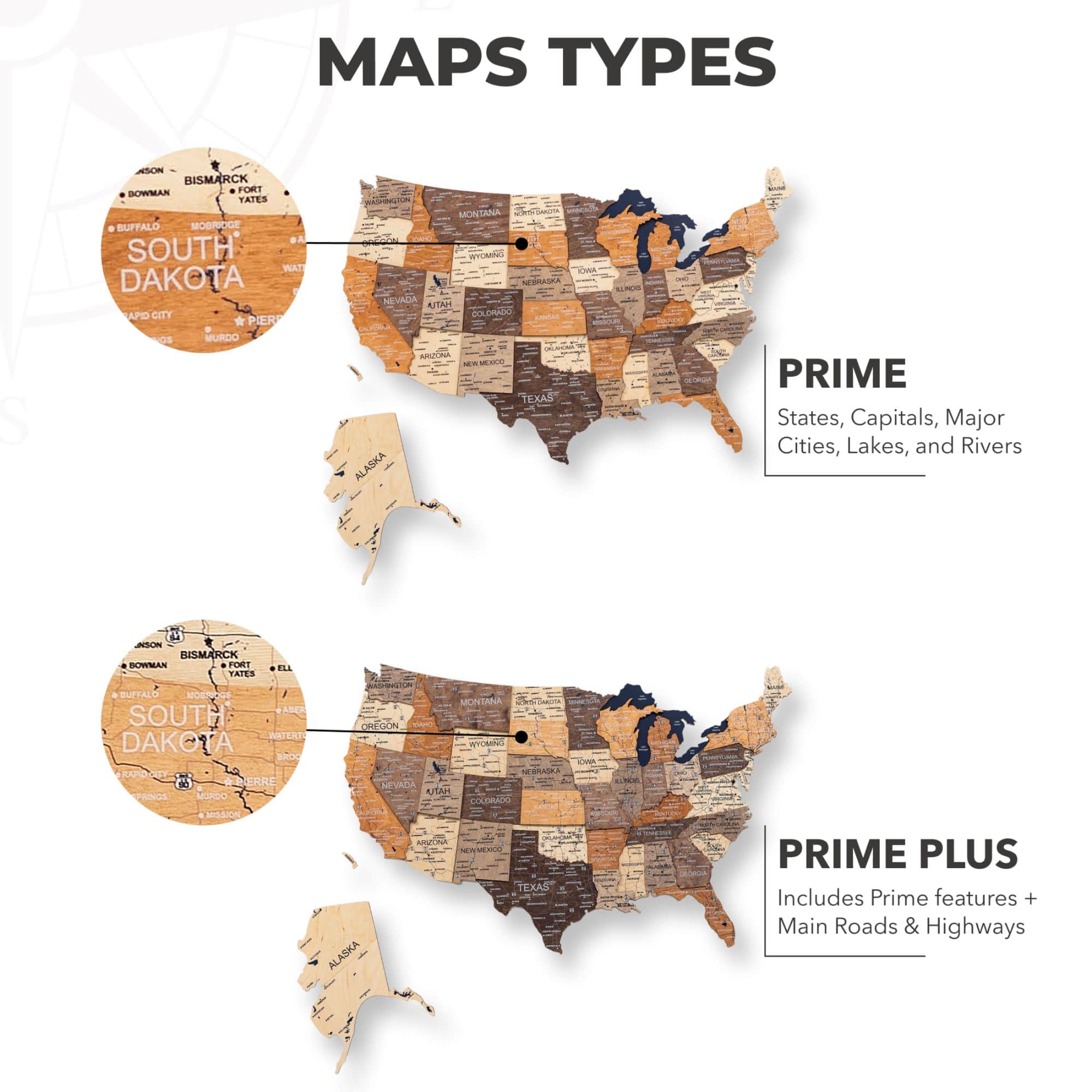 Wooden 3D LED Map of USA - Multicolor
