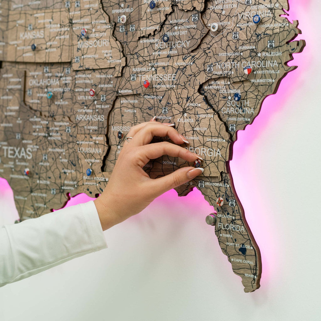 Wooden 3D LED Map of USA - Terra