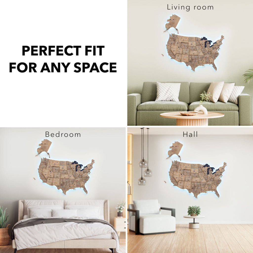 Wooden 3D LED Map of USA - Terra