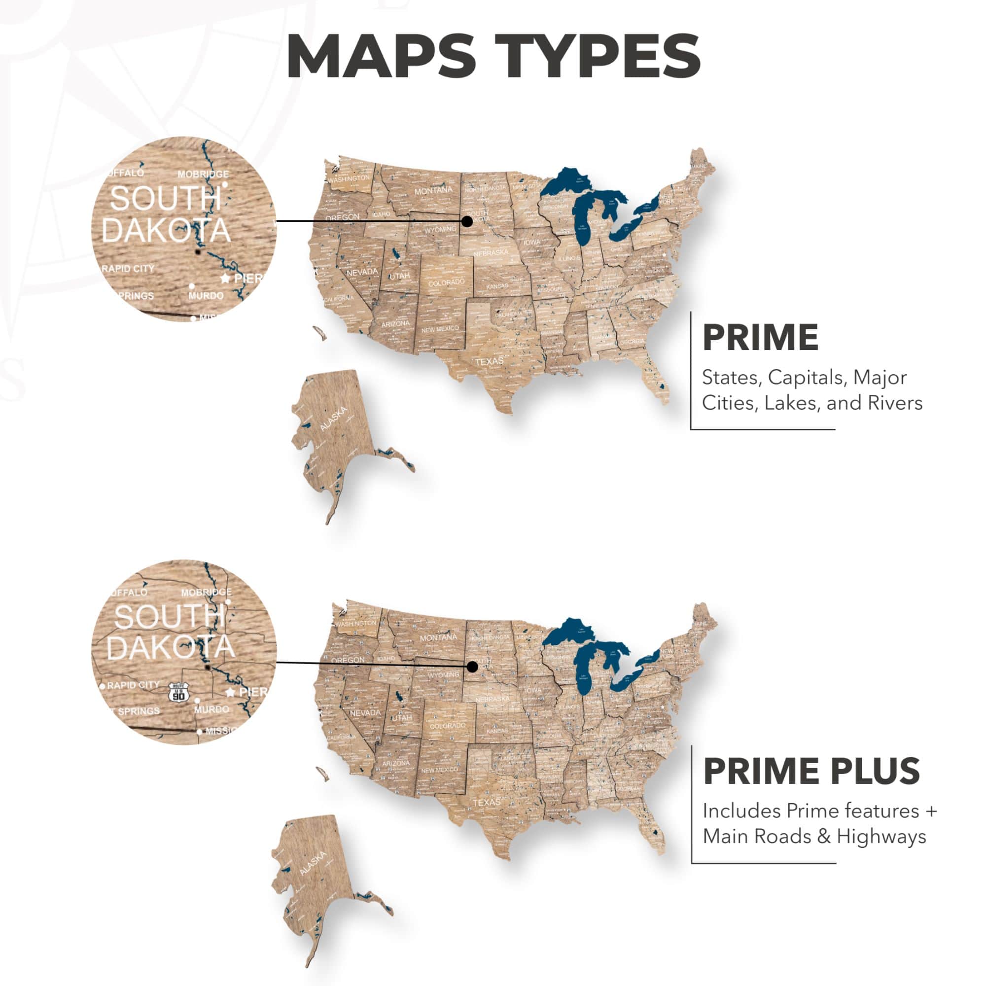 Wooden 3D LED Map of USA - Terra