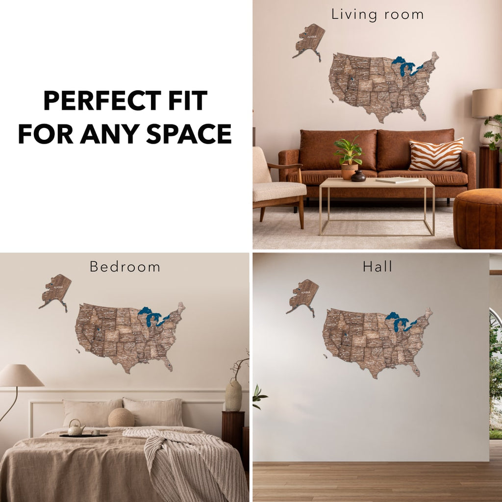 Wooden 3d Map of USA - Dark Walnut
