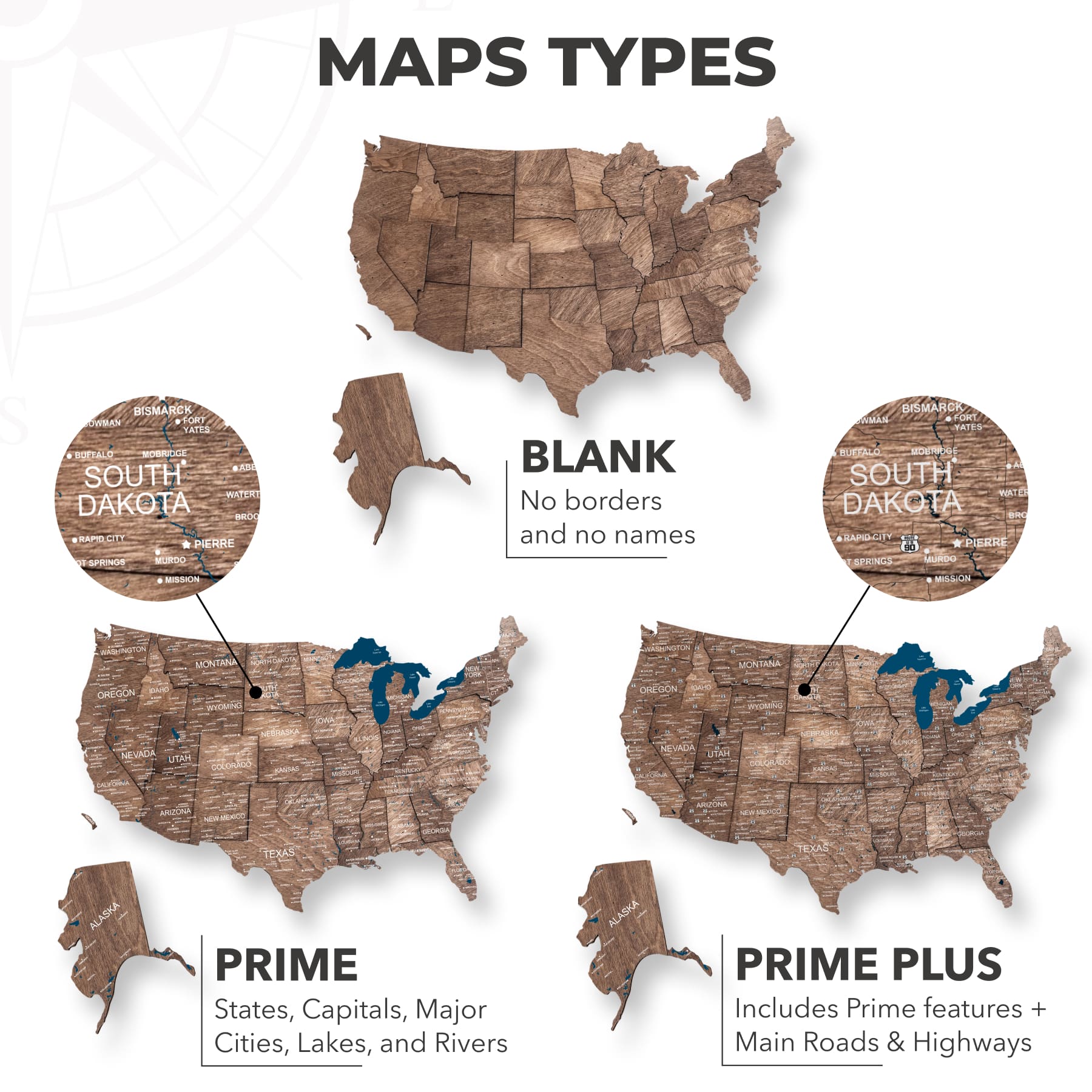 Wooden 3d Map of USA - Dark Walnut